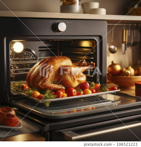 lifestyle photo home kitchen oven baking a turkey - AI MidJourney lifestyle photo home kitchen oven baking a turkey - AI MidJourney 106521221