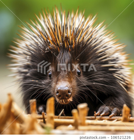 lifestyle photo closeup of porcupine loking at camera - AI MidJourney lifestyle photo closeup of porcupine loking at camera - AI MidJourney 106521226