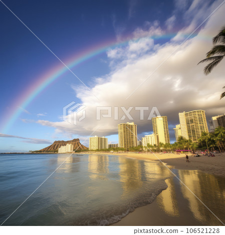 lifestyle photo rainbow over honolulu on oahu - AI MidJourney 106521228