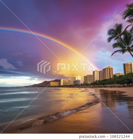 lifestyle photo rainbow over honolulu on oahu - AI MidJourney lifestyle photo rainbow over honolulu on oahu - AI MidJourney 106521244