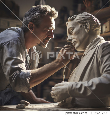lifestyle photo man sculptor working on stone statue - AI MidJourney 106521285