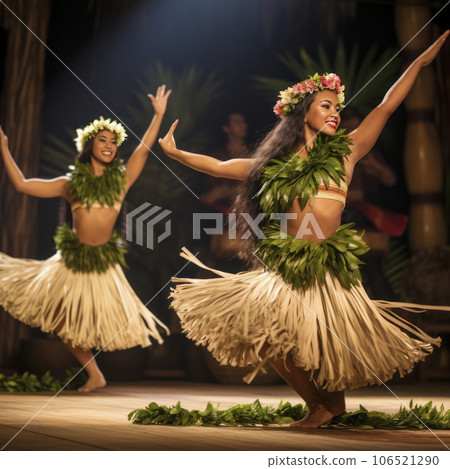 lifestyle photo women hula dancers in hawaii on stage - AI MidJourney 106521290