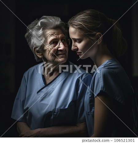 lifestyle photo night African American nurse with patient - AI MidJourney lifestyle photo night African American nurse with patient - AI MidJourney 106521301