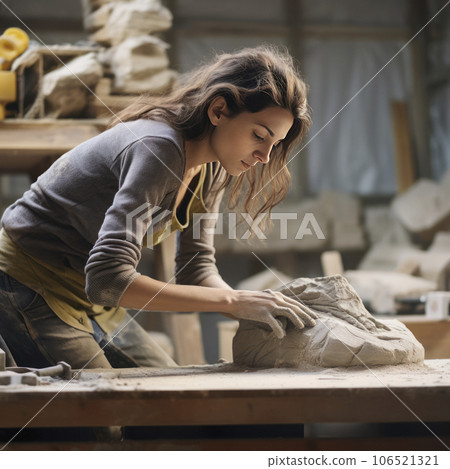 woman female scultor carvubg stibe ubti a statye - AI MidJourney woman female scultor carvubg stibe ubti a statye - AI MidJourney 106521321