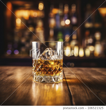 lifestyle photo glass of whisky on bar counter - AI MidJourney 106521325