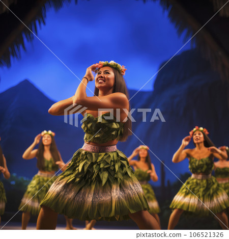 lifestyle photo women hula dancers in hawaii on stage - AI MidJourney lifestyle photo women hula dancers in hawaii on stage - AI MidJourney 106521326