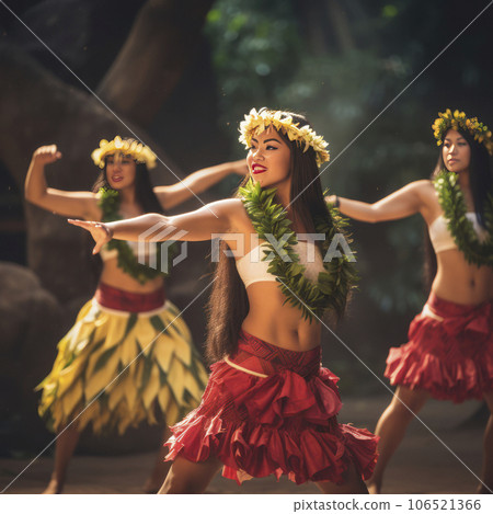 lifestyle photo women hula dancers in hawaii on stage - AI MidJourney 106521366