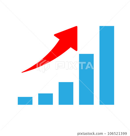 Blue bar graph rising to the right Red arrow 1:1 106521399