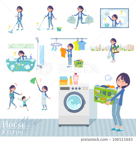 A set of women in charge of public relations regarding housework such as cleaning and laundry A set of women in charge of public relations regarding housework such as cleaning and laundry 106521683