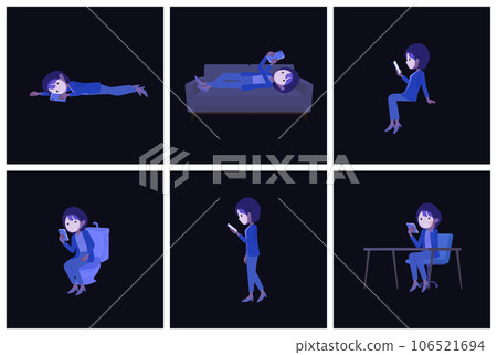一群在黑暗中使用智能手機的公關女性 一群在黑暗中使用智能手機的公關女性 106521694