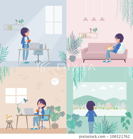 Set of public relations women relaxing in the room 106521762