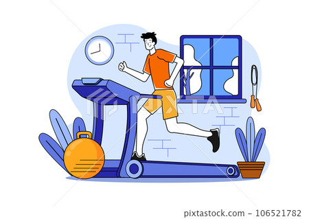 Boy running on treadmill 106521782