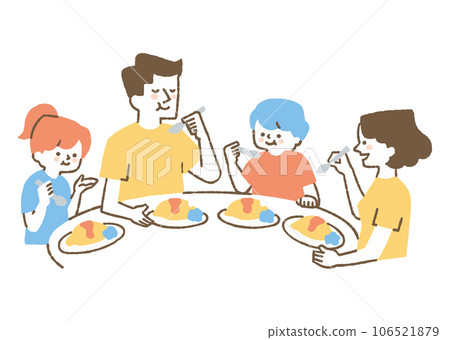 Family of four eating omelet rice_color 106521879