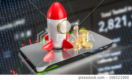 The man and rocket on mobile phone for startup Business concept 3d rendering 106521900