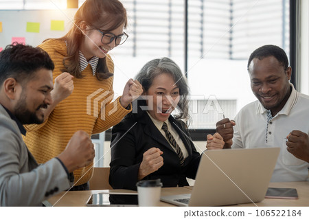 Group of diverse multiethnic business people colleague team exciting and celebrate success. teamwork successful togetherness concept 106522184