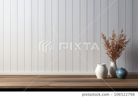 Beautiful empty wooden table top. product montage display. Generative ai 106522798