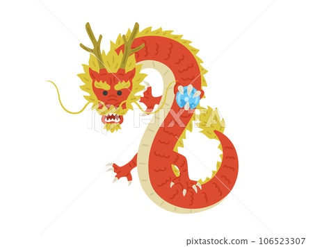 紅龍面朝前拿著球的插圖 106523307