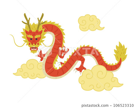 紅龍面向前方,在雲中游泳的插圖 紅龍面向前方,在雲中游泳的插圖 106523310