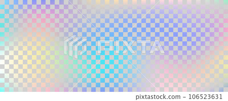 Holographic foil checkerboard background. Iridescent gradient texture. Vector chessboard geometric wallpaper. Silver and neon retro Y2k illustration 106523631
