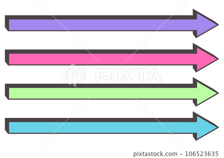 Long straight arrow. Horizontal bold cursor line to right. Basic colored pointing elements isolated on white background. Vector 106523635