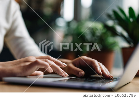 Typing in laptop keyboard  106523799