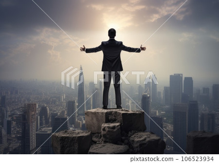 Business and Successful concept, Young successful business man with city background. looking forward to city building. AI Generative. 106523934