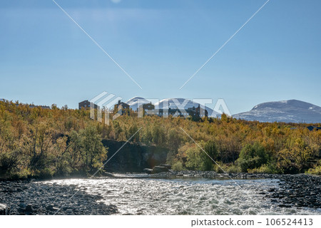 Autum Abisko Canyon River Abiskojakka National Park, Norrbottens, Norrbottens Lapland landscape north of Sweden Autum Abisko Canyon River Abiskojakka National Park, Norrbottens, Norrbottens Lapland landscape north of Sweden 106524413