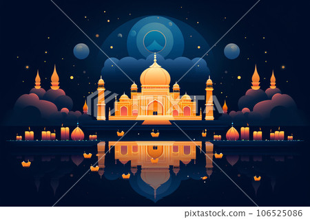 Iillustration of Taj Mahal in the diwali festival night. Generative ai 106525086
