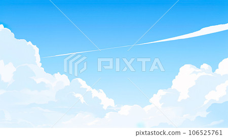 Spiral clouds and contrails floating in the blue sky "AI generated image" 106525761