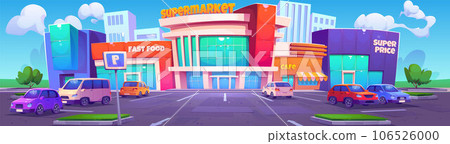 Parking lot with autos near supermarket 106526000