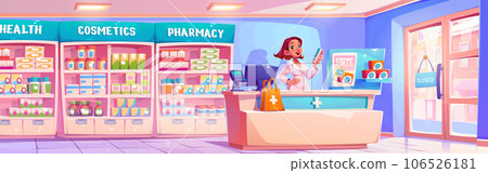 Pharmacy drug store interior vector illustration Pharmacy drug store interior vector illustration 106526181