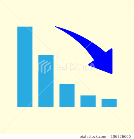 Background material of blue bar graph and blue arrow descending to the right Yellow 1:1 Background material of blue bar graph and blue arrow descending to the right Yellow 1:1 106526600