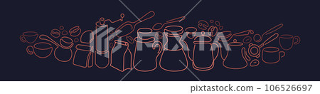 Coffee outline banner Vector drip bag, aroma bean Coffee outline banner Vector drip bag, aroma bean 106526697