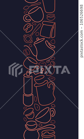 Coffee vertical seamless print. Vector line border 106526698