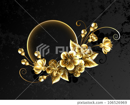 Round frame with golden sakura 106526969