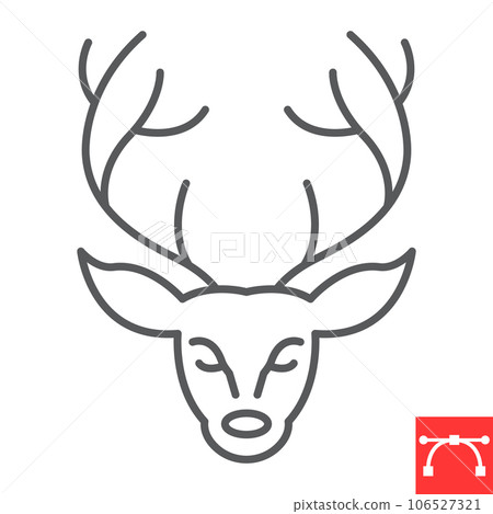 Reindeer line icon, new year and merry christmas, wild animal vector icon, christmas deer vector graphics, editable stroke outline sign, eps 10. 106527321