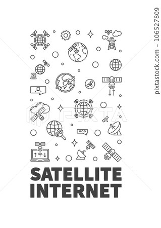 Satellite Internet Access vector line vertical banner - Wireless Satellite linear illustration 106527809