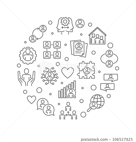 Social Behavior Patterns vector line round banner - Sociology concept background 106527825