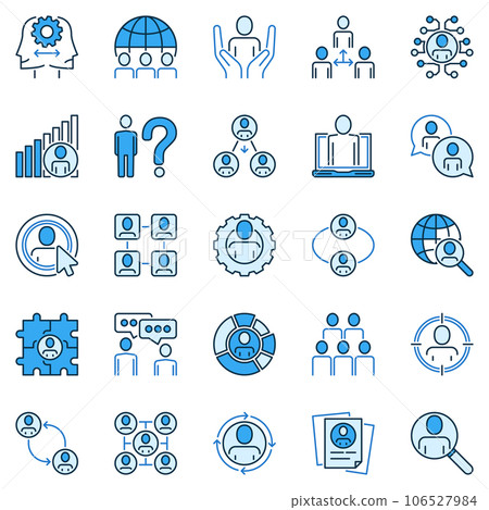 Sociology blue icons set. Social Behavior and Interaction Science concept vector signs 106527984