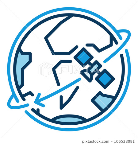 Earth Planet in Space with Satellite vector concept blue icon Earth Planet in Space with Satellite vector concept blue icon 106528091