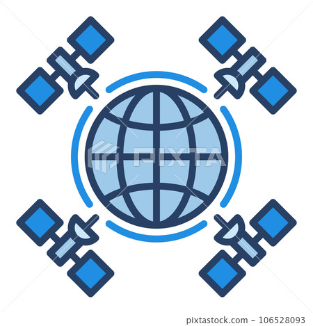 Earth with Four Satellites vector concept blue icon 106528093