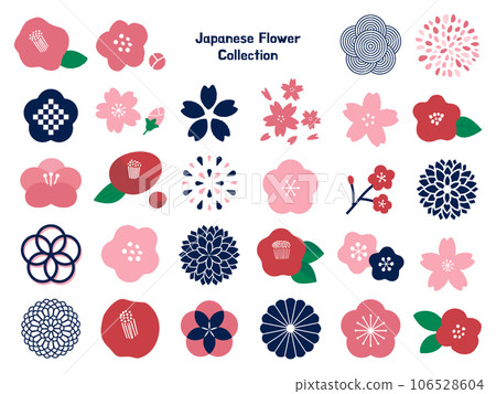 Retro modern Japanese style flower illustration set Retro modern Japanese style flower illustration set 106528604
