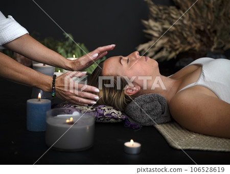 woman and energy healing woman and energy healing 106528619