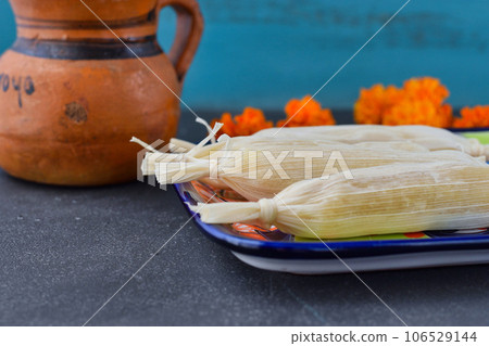 Mexican food tamales and atole, inspired by the Day of the Dead Mexican food tamales and atole, inspired by the Day of the Dead 106529144
