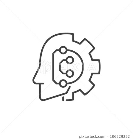 AI Head with Gear vector concept outline icon or sign 106529232
