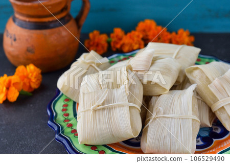 Mexican food tamales and atole, inspired by the Day of the Dead 106529490
