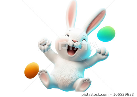 Happy jumping cartoon Easter bunny with - Stock Illustration