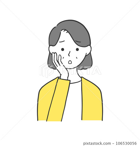 Illustration of a grandmother thinking with her hand on her cheek Illustration of a grandmother thinking with her hand on her cheek 106530056