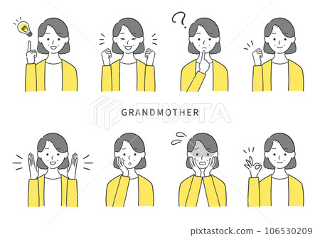 Illustration set of grandmother with various expressions Illustration set of grandmother with various expressions 106530209