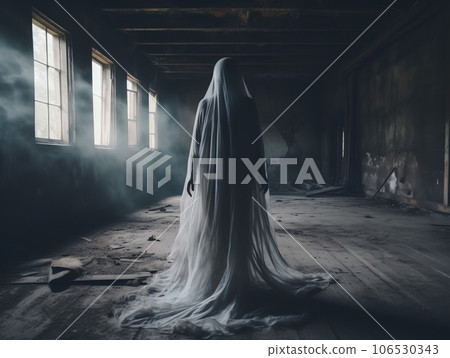 Scary ghost woman in haunted abandoned house, halloween background 106530343